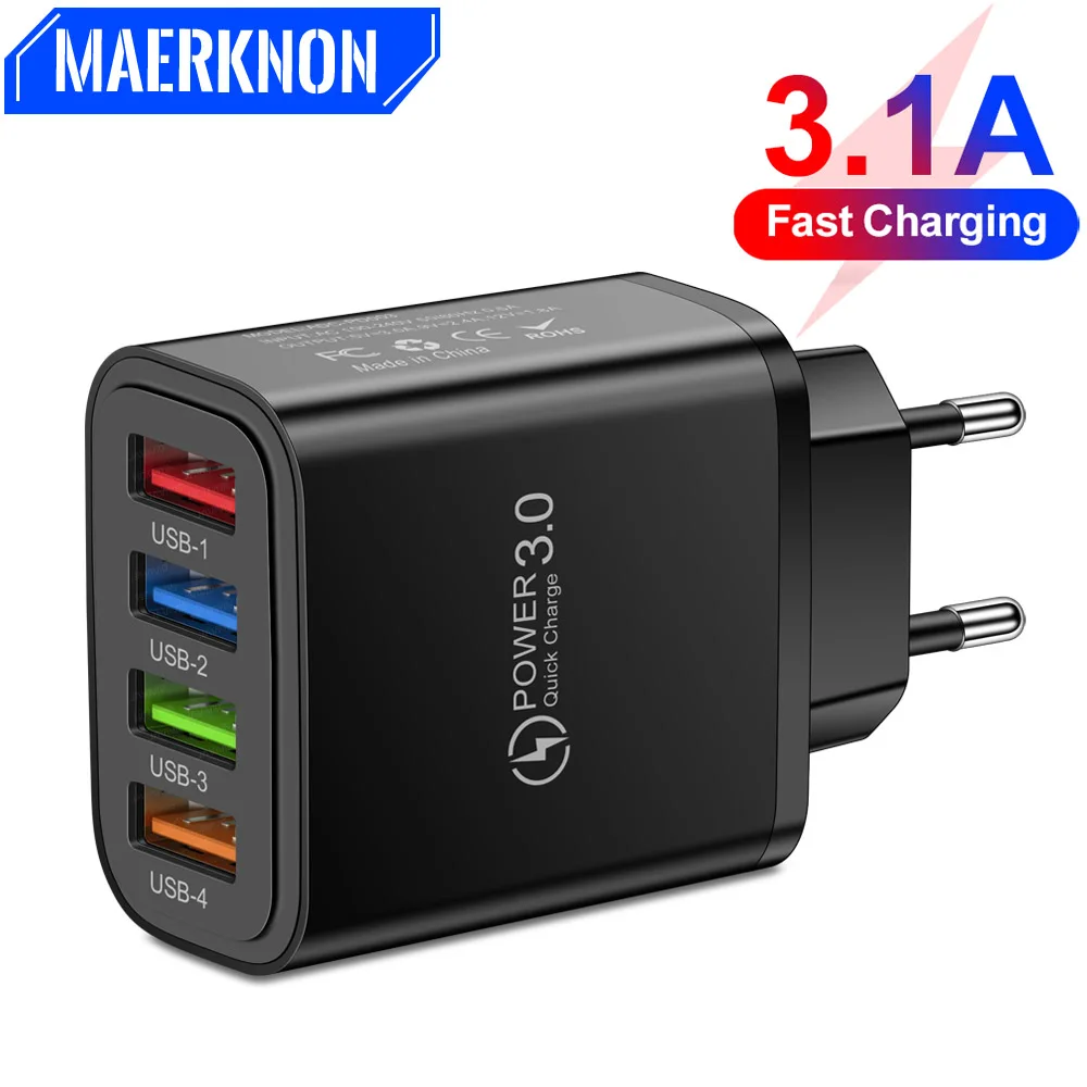 

EU/US Plug 3.1A USB Travel Charger Fast Charge QC3.0 Wall Charging For iPhone 15 14 Samsung Xiaomi Mobile Phone Charging Adapter