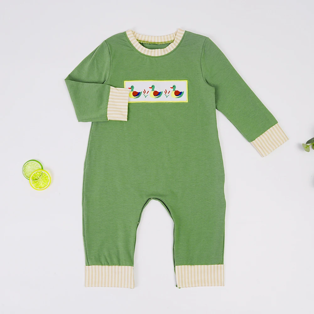 

New Born Jumpsuit Baby Boy Clothes Toddler Romper Duck Embroidery Infant Long Sleeve Bodysuit Green Outfits For 0-3T Babi Boys