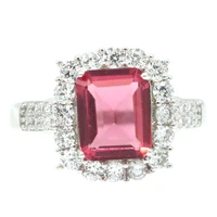 15x13mm lovely cute 3 8g rectangle shape pink tourmaline white cz females daily wear silver rings