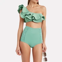women swimsuit green female retro swimwear holiday beachewear luxury designer bathing suit summer surf wear asymmetrical bikini