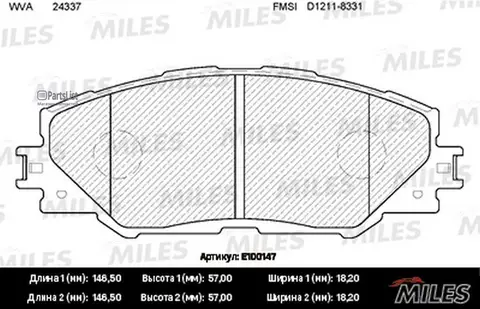 MILES E100147 | Колодки тормозные TOYOTA RAV 4 05  передние SemiMetallic