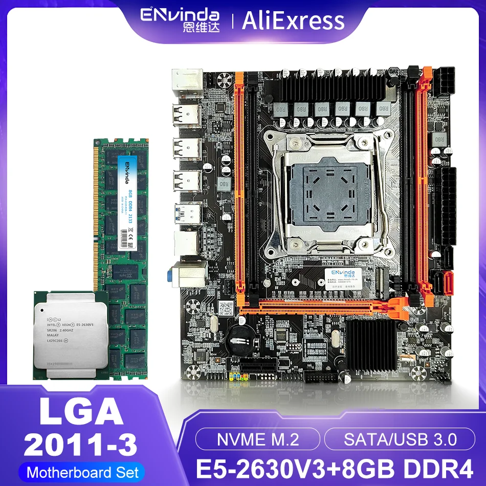 

Комплект материнской платы Envinda D4 с Xeon E5 2630V3 LGA2011-3CPU 8 Гб DDR4 RAM REG ECC память PC4 набор материнской платы X99