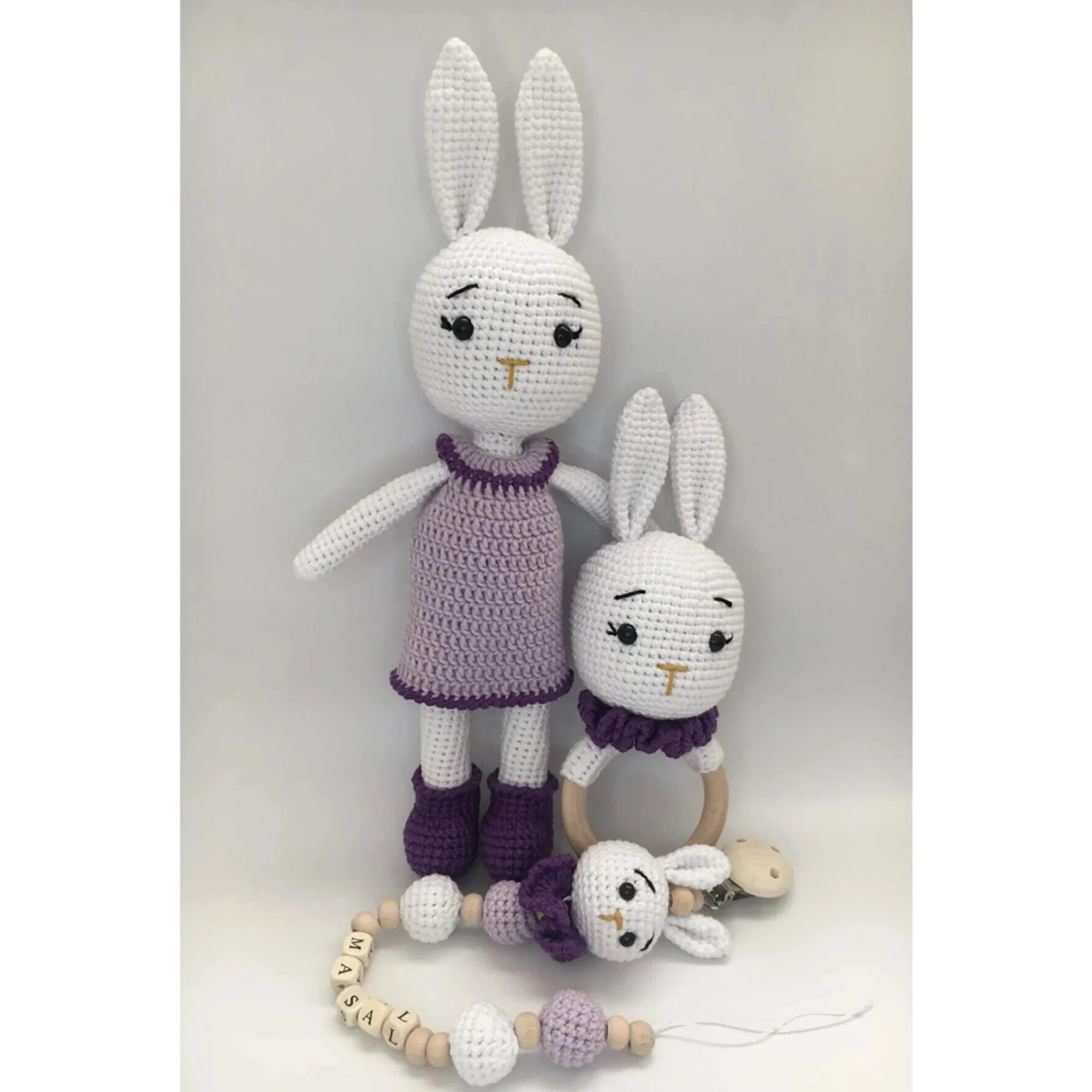 

Набор милых кроликов Amigurumi, подарок, Органическая вязаная игрушка, моющиеся куклы ручной работы, спутник для сна новорожденного, милый ребен...