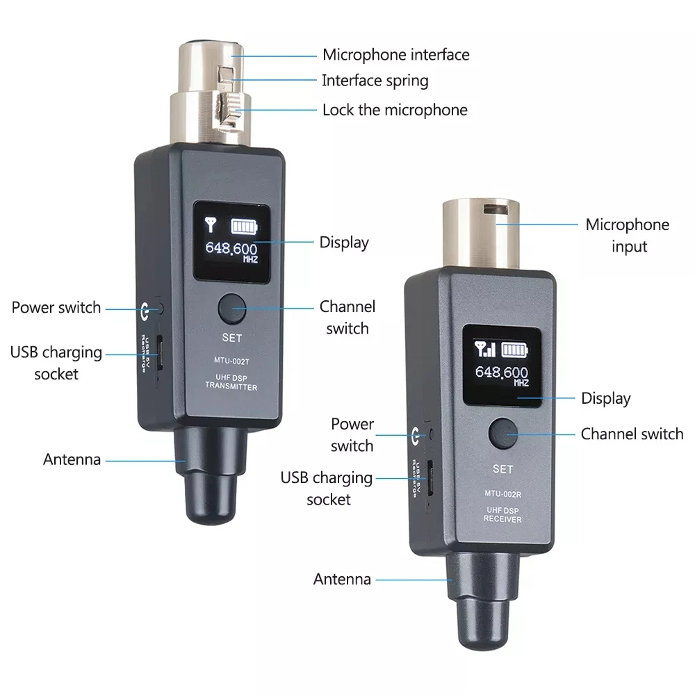 

1 Pair Wireless Mic UHF DSP Transmitter & Receiver 3PIN XLR Microphone Adapter