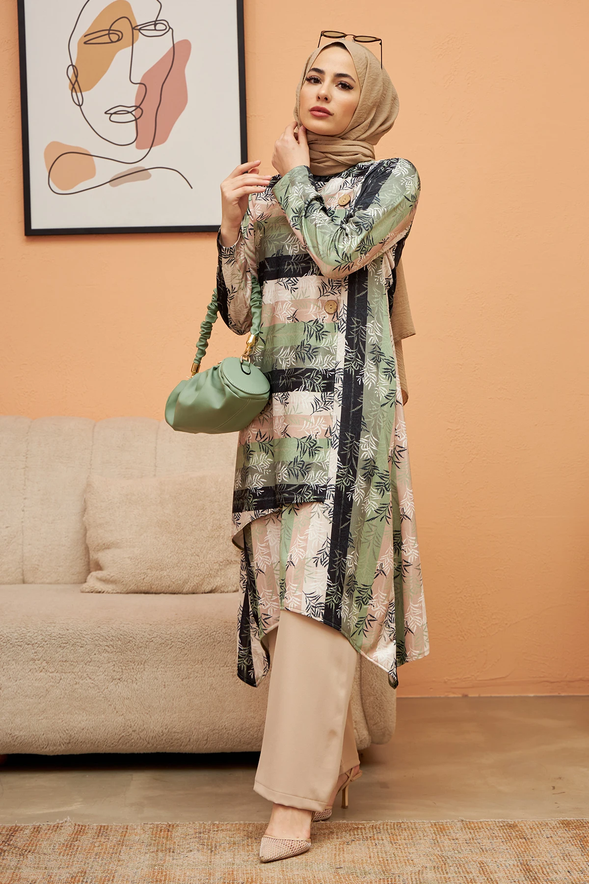 

Women's tunic suit button asymmetrical women's bottom and top tunic and trousers Muslim fashion elegant clothing daily and seasonal 2022