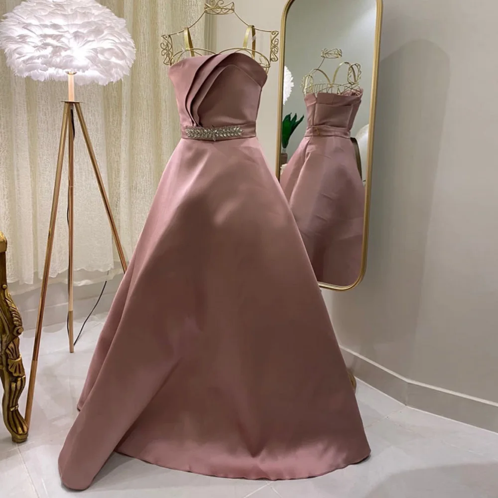 

Женское атласное платье-трапеция без бретелек, розовое элегантное платье для матери невесты, вечерние наряды без рукавов, модель 2022