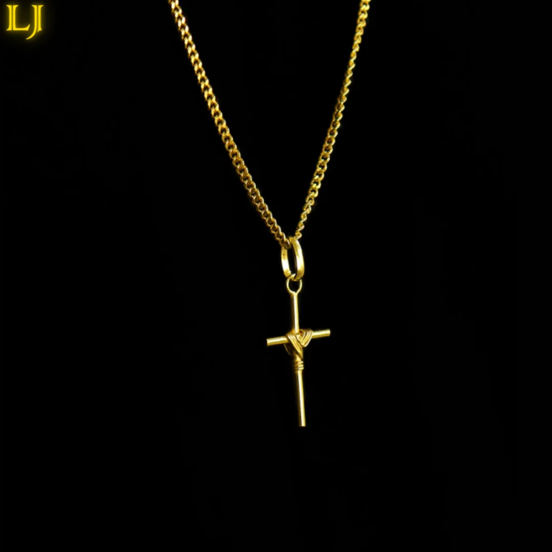 

Men's Old Coin Set Grumet Pitbull Chain 1,5mm Round Identical Cross Pendant 18K Gold Eternal Guarantee Color