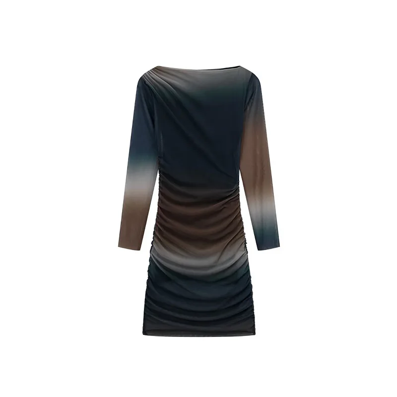 

ZATRHMBM Women 2022 New Fashion Tulle Print Autumn Dress Vintage O-Neck Long Sleeves Elegant Female Dresses Vestidos Mujer