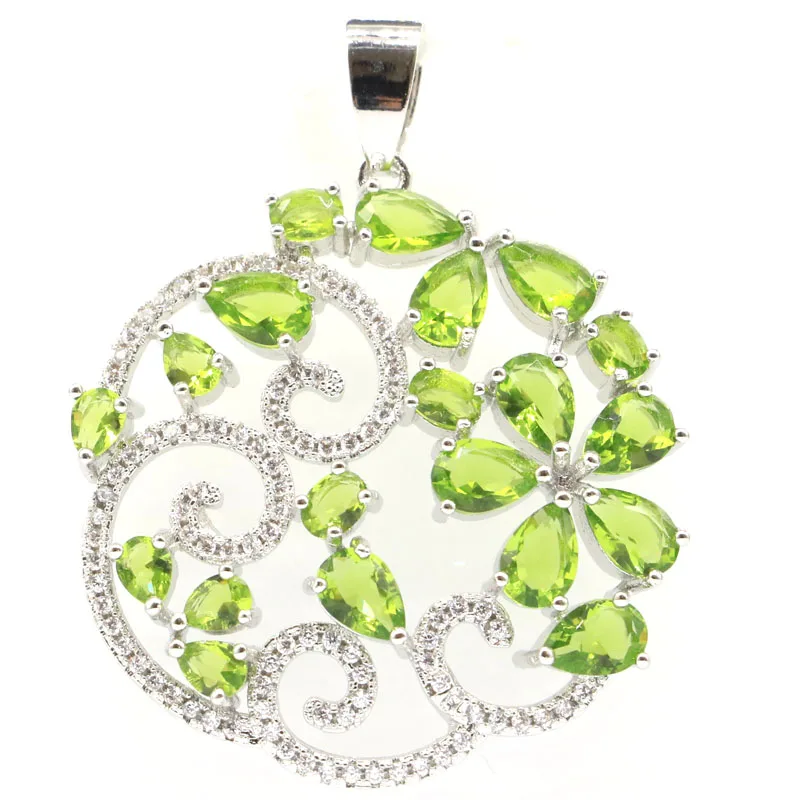 

42x32mm New Statement Green Peridot White Cz CZ For Woman's Dating 925 Silver Pendant Eye Catching