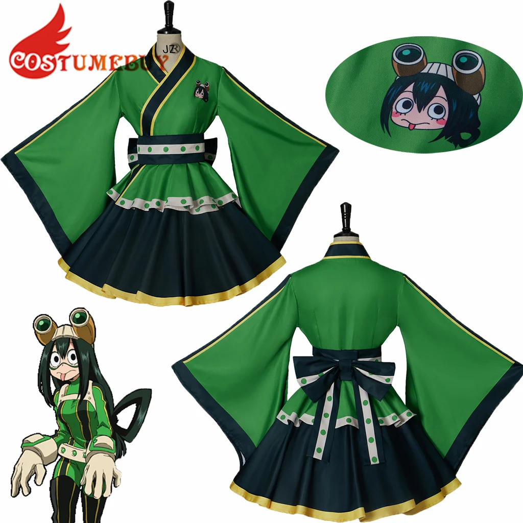 CostumeBuy My Hero Academia Froppy Cosplay Asui Tsuyu Kimono Dress Uniform Lolita Maid Costume Halloween Women Girls Suits