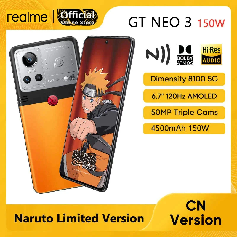 realme GT Neo 3 Naruto Limited 5G 150W Dimensity 8100 5G Smartphone 50MP AI Triple Cameras 6.7'' AMOLED Display 4500mAh battery
