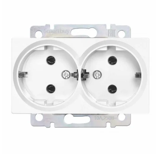 Розетка двойная с заземлением Smartbuy Нептун белая |