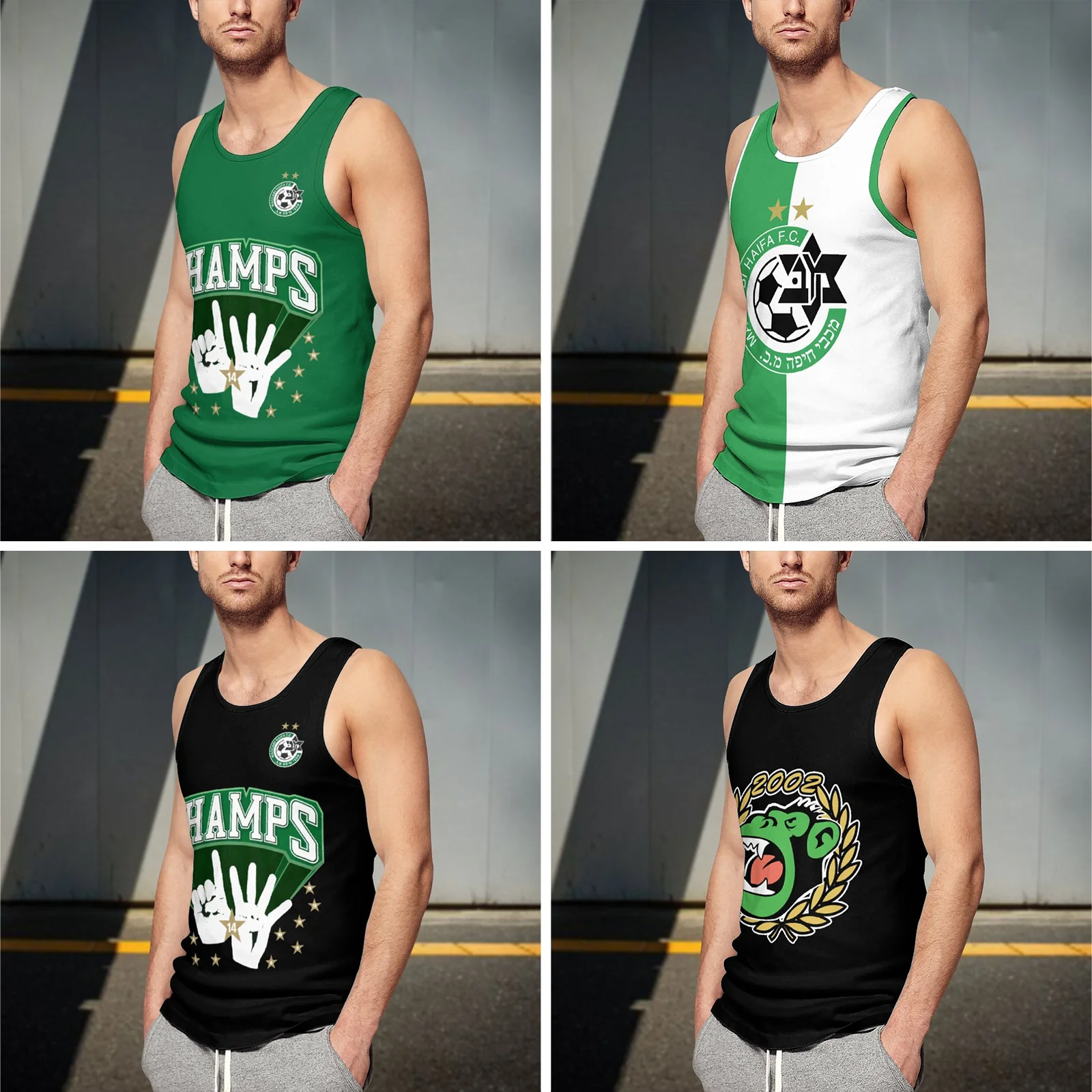 

Israel Maccabi Haifa Champion Green Apes Athletic Men's Hd Print Tank Top Muscle Tee Sleeveless T-Shirt Tagless Tank Undershirt