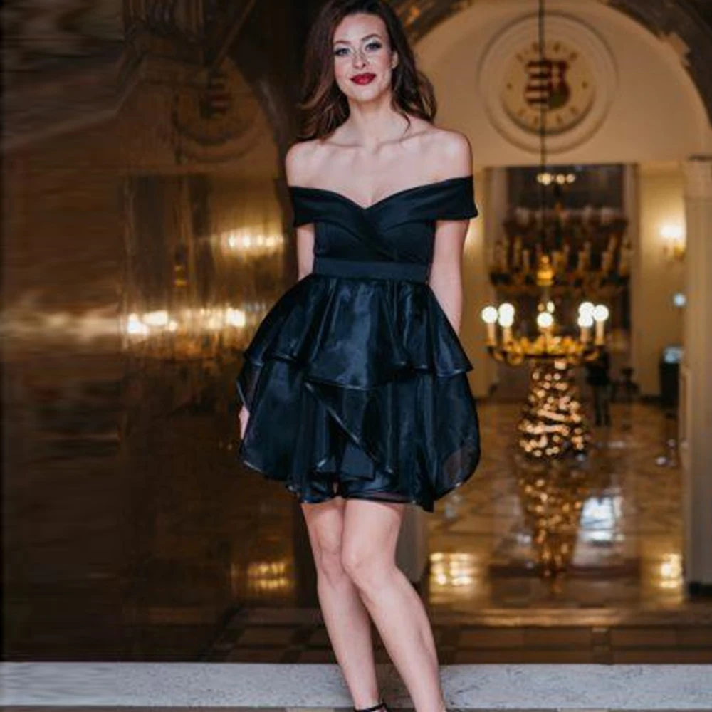 

Black 2022 Cocktail Dresses Sexy A-Line Prom Dress Mini Off Shoulder For Women Sleeveless Night Party Gowns Robe Cocktail Femme