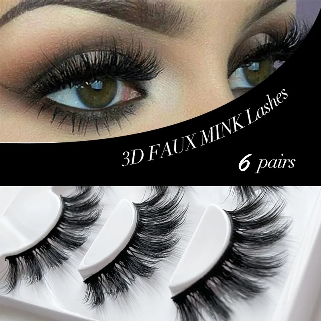 

6 Pairs Natural Fluffy Wispy Glitter 3D 5D Faux Mink False Fake Eyelashes Lashes Full Strips Adhesive Glue Bulk BundlesWholesale
