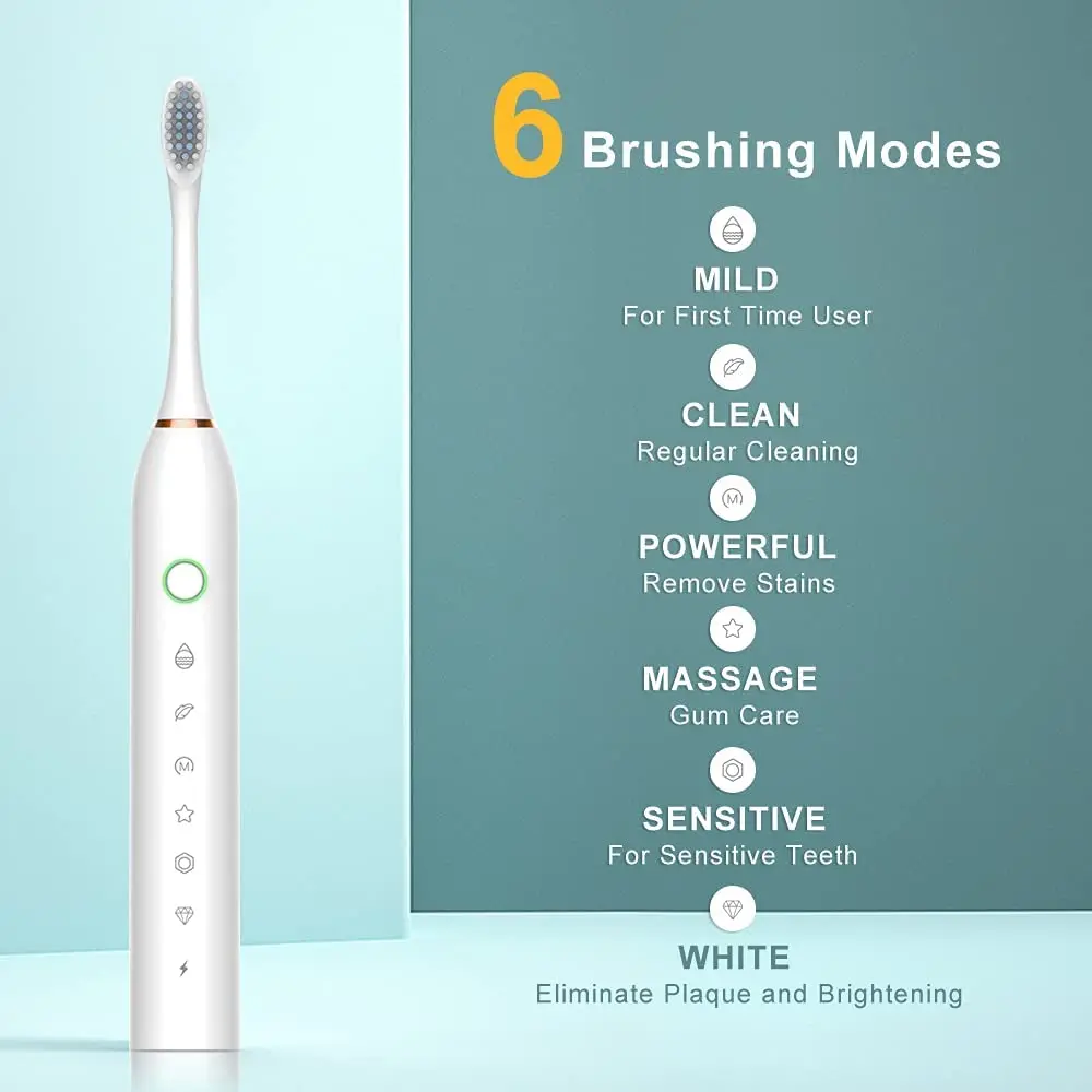 Sonic Electric Toothbrush 8 Tooth Brushes Replacement USB Charge Rechargeable IPX7 Waterproof Smart Whitening enlarge