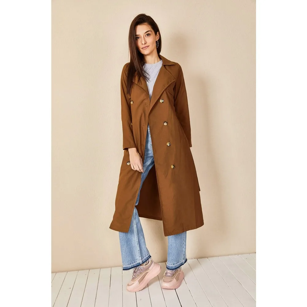 Shawl Collar Button Trench Coat double breasted trench coat fashion casual loose coat ladies temperament trench coat