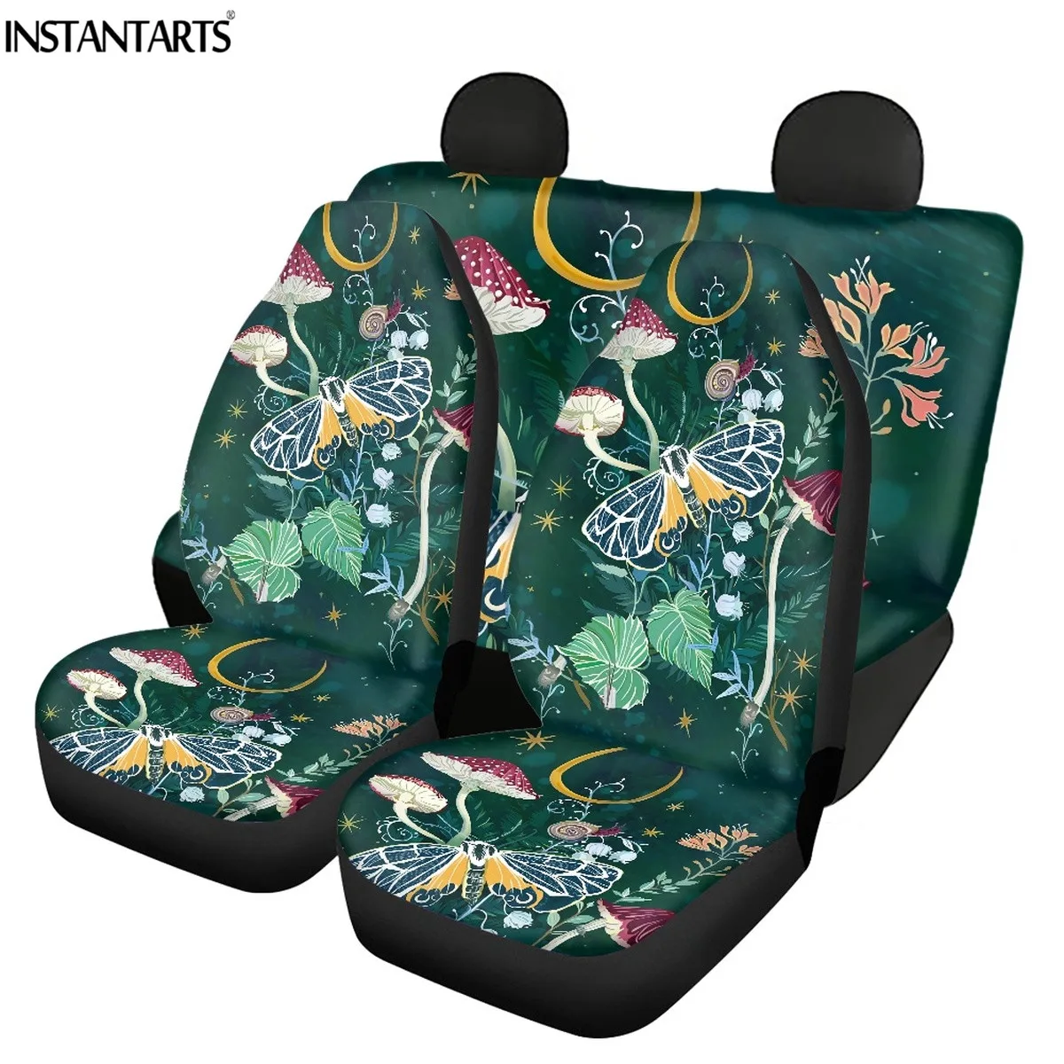 

INSTANTARTS 4 Packs Auto Front and Back Seat Covers Creative Mushrooms Prints Colorful Beautiful Colorfast Vehicle Adornment Mat