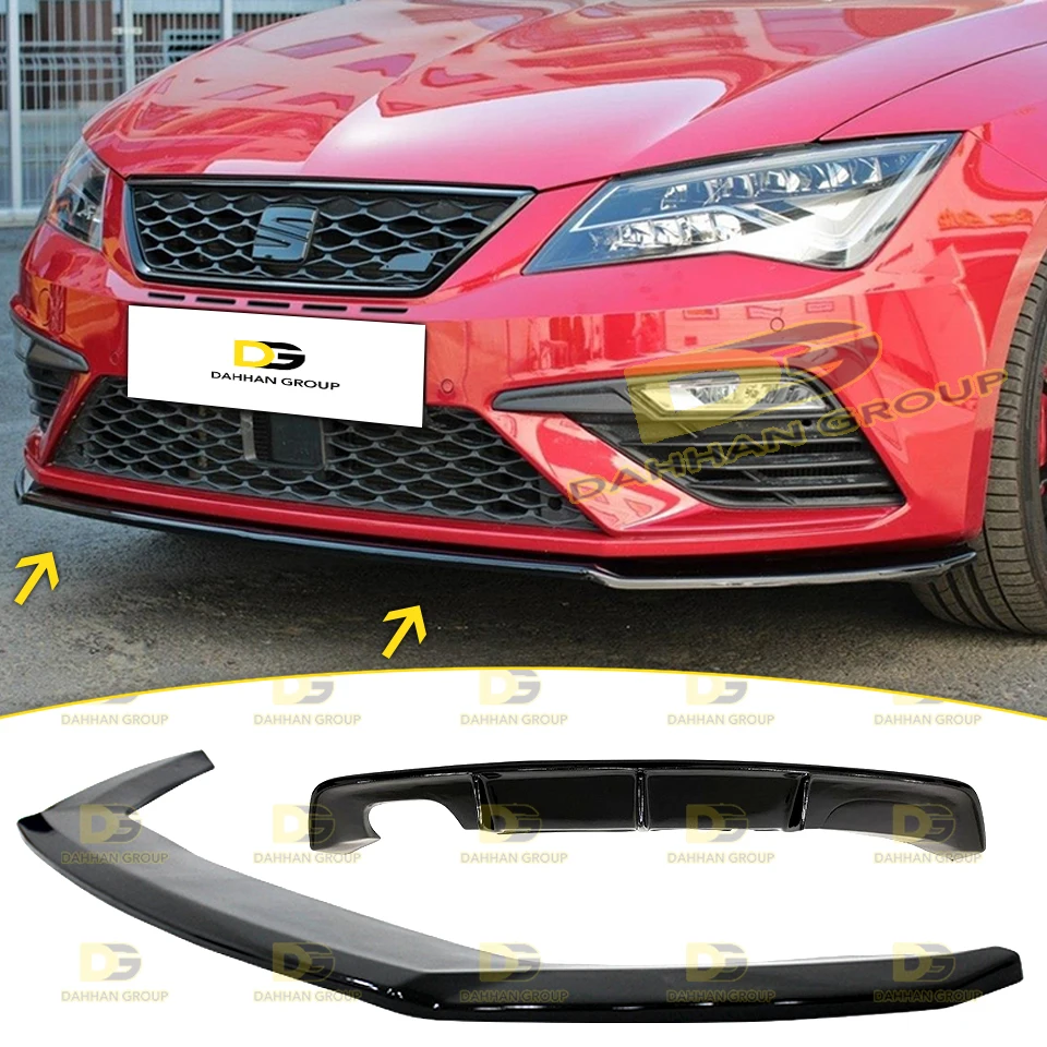 

Seat Leon MK3.5 2017 - 2020 Max Design BodyKit V2 Model Front Splitter Lip and Rieger Rear Diffuser Spoiler Piano Gloss Black