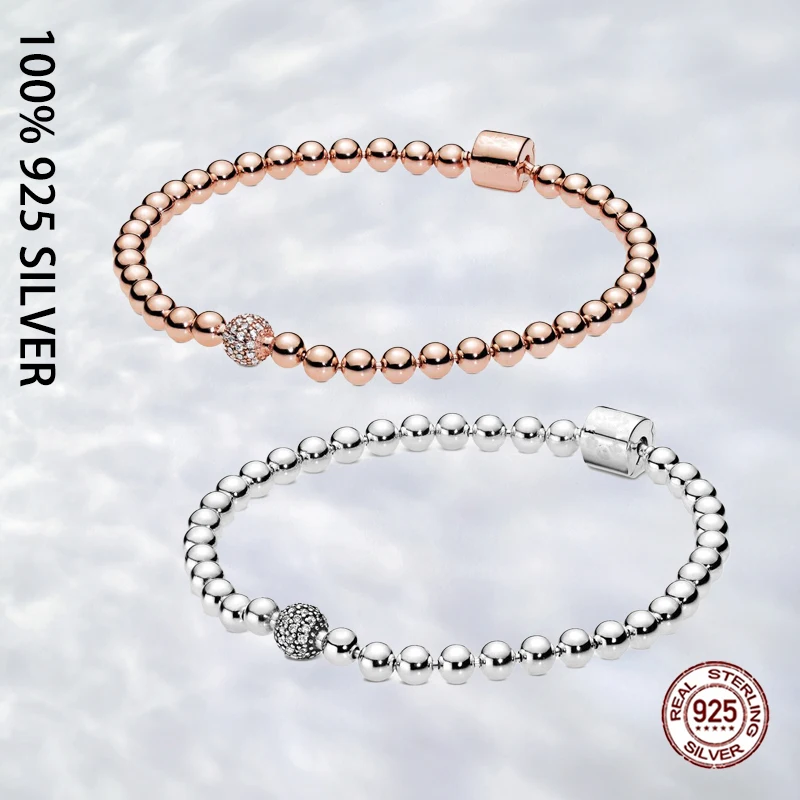 

Fit Original Real 925 Sterling Silver Beads and Pave Bracelet For Women Fashion Luxury DIY Bracelet Jewelry