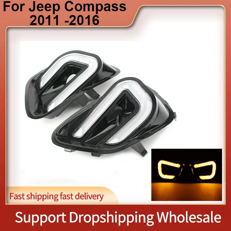 

2 pcs LED DRL Day Light Daytime Running Light Fog Lights with Turn Light For Jeep Compass 2011 2012 2013 2014 2015 2016