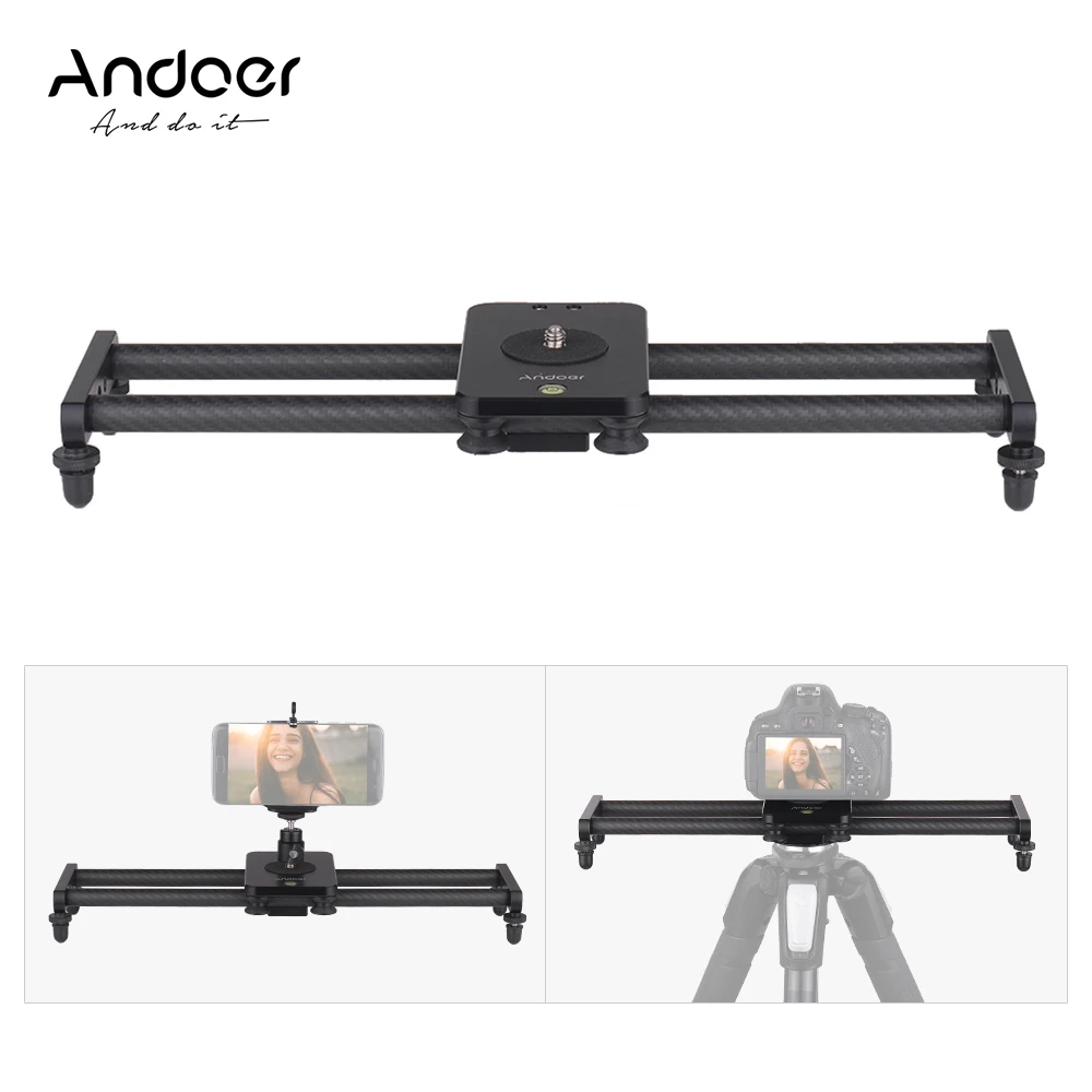

Andoer 40cm Portable Carbon Fiber Track Slider Photography Video Slider 1/4" 3/8" Screw Mounts with Phone Holder DSLR Camera