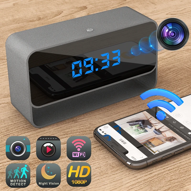 

Camera Clock FD WiFi Wireless Charge Nanny Camera with Night Vision Motion Detection Alert Surveillance Home Office Security Cam