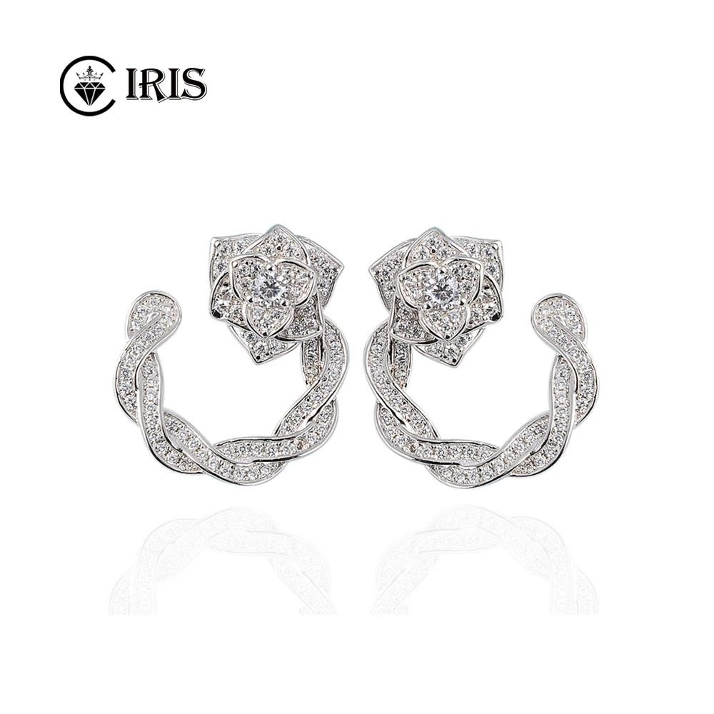 

Detachable Rose Moissanite Stud Earrings 100% 925 Sterling Silver White Gold Flower Rattan Earrings Wedding Party Fine Jewelry