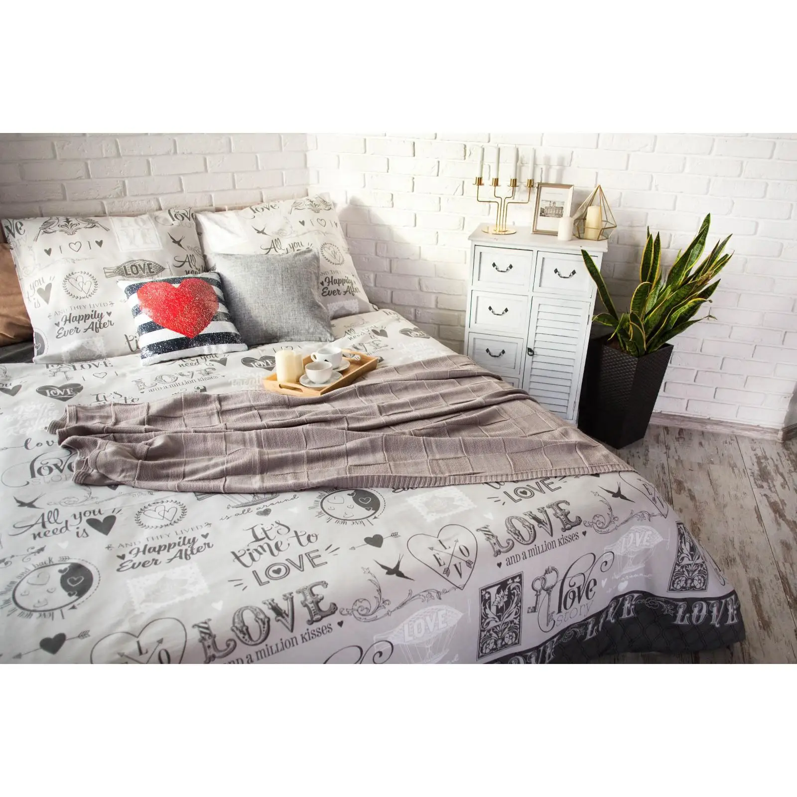 Постельное бельё Этель евро Love 200*217 см 220*240 70*70 -2 шт 100% хлопок бязь 125 г/м2