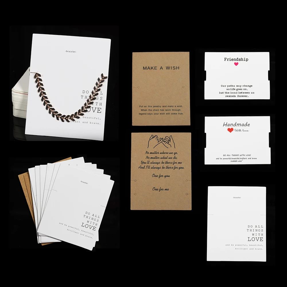 20pcs 7x9cm Bracelet Display Cards Good Luckl Text Writen Kraft Paper Card Cardboard Packag Hang Tag Ear Paper Card for Jewelry