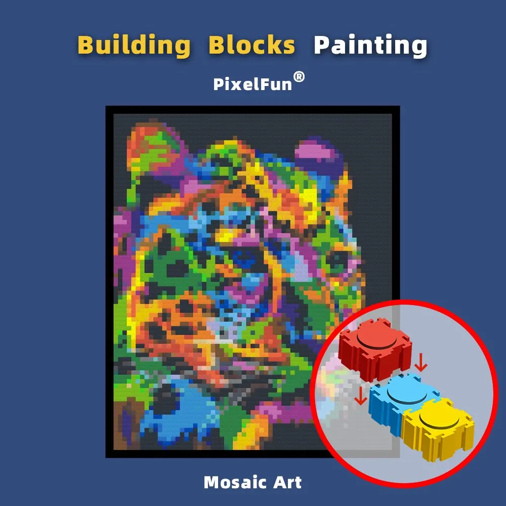 

PixelFun P10027 4800 pcs 44x53cm 17x20 inch Building Blocks Leopard Pixel Mosaic Bricks Photo Custom Painting Art Diy Toys