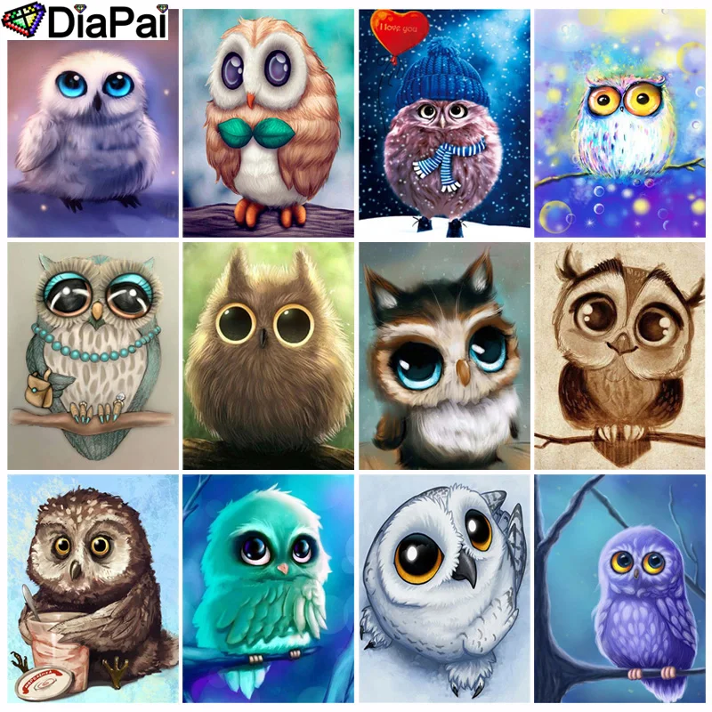 

Алмазная 5D картина DIAPAI «сделай сам» с животными, совами, полная вышивка из смолы, вышивка крестиком, украшение для дома
