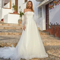 tulle a line hy435 wedding dress for women floor length long sleeves simple charming elegant bridal gowns vestidos de novia