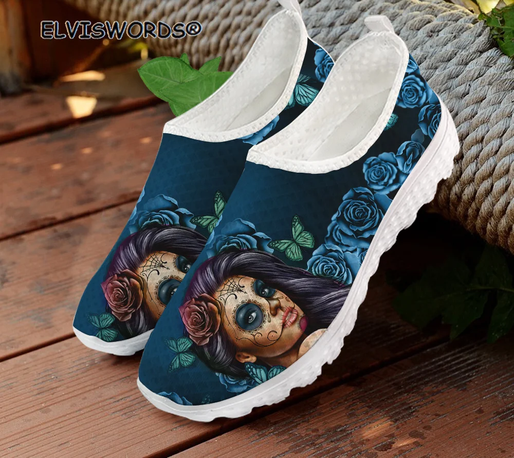 

ELVISWORDS The Eve Of Death Girl 3D Women Shoes Autumn 2020 Female Flats Shoes Fashion Low Top Slip On Sneaker for Women