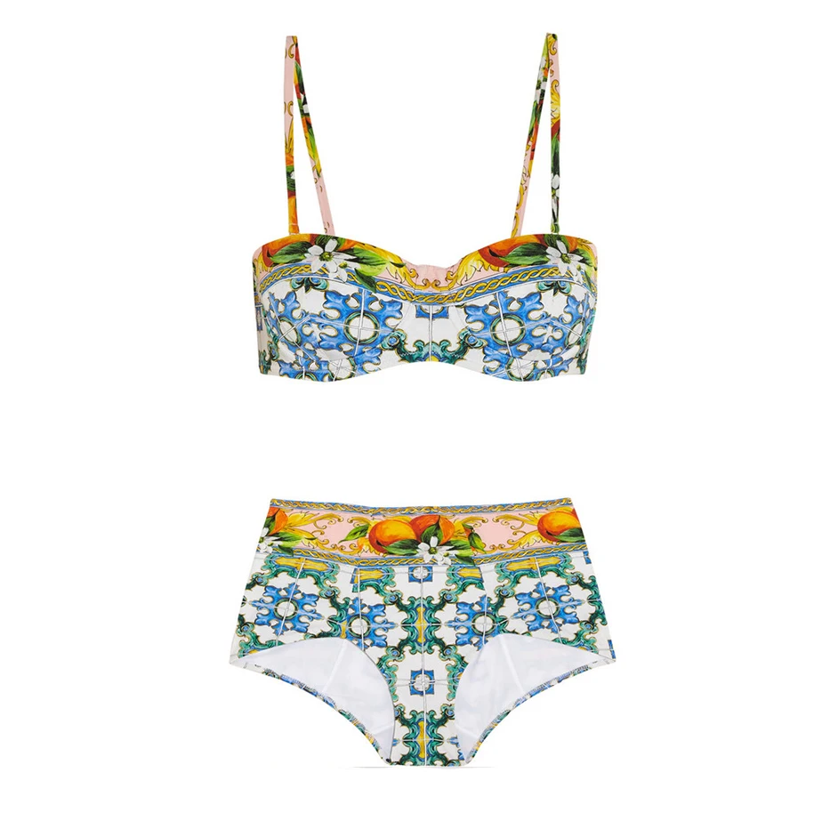 

Vintage Print Bikini Separate Bandeau Swimsuit Set Women's Bandage Micro Monokini Sexy Summer Swiming Suit 2022 Luxury