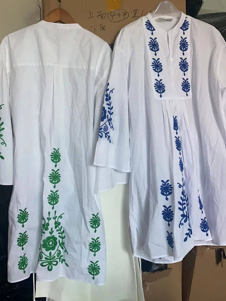 

Zach AiIsa counter quality new women's retro gentle temperament floral embroidery cotton poplin holiday style loose dress