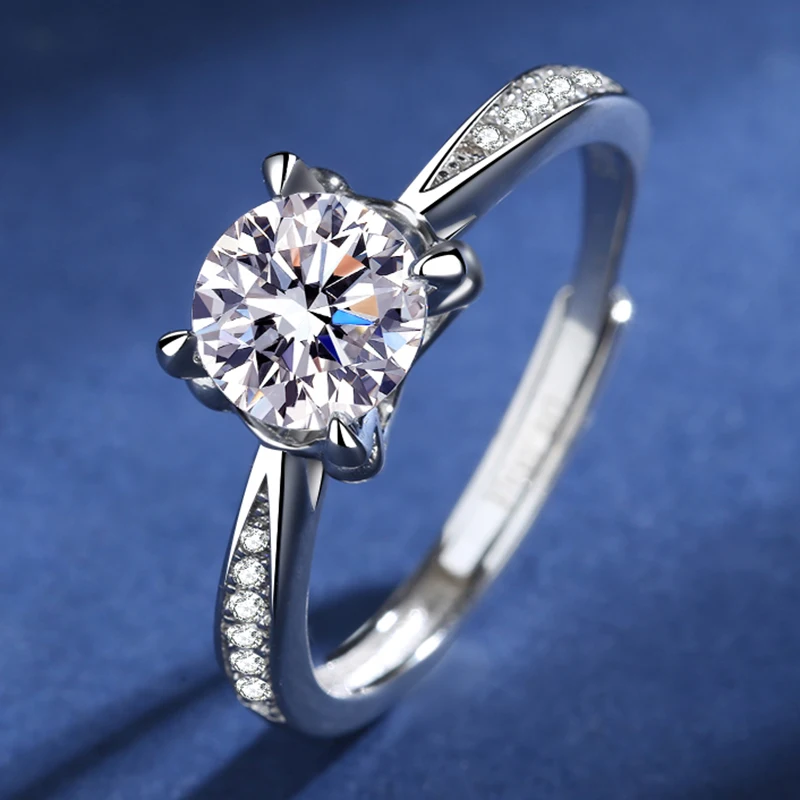 

Регулируемое Открытое кольцо из серебра 925 пробы с шестью зубцами, кольцо с муассанитом D цвета, обручальное кольцо для свадебной вечеринки, ...