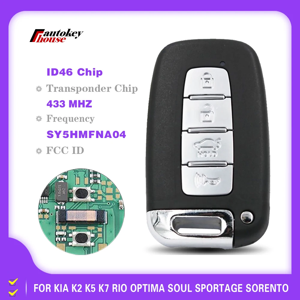 

Aftermarket 4 Button Smart Car Key for Kia K2 K5 K7 Rio Optima Soul Sportage Sorento Remote ID46 Chip FCCID SY5HMFNA04 CN051005