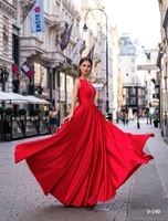 deep v crop top prom dresses with sashes long sleeveless a line evening gown elegant red black elastic satin formal party outfit