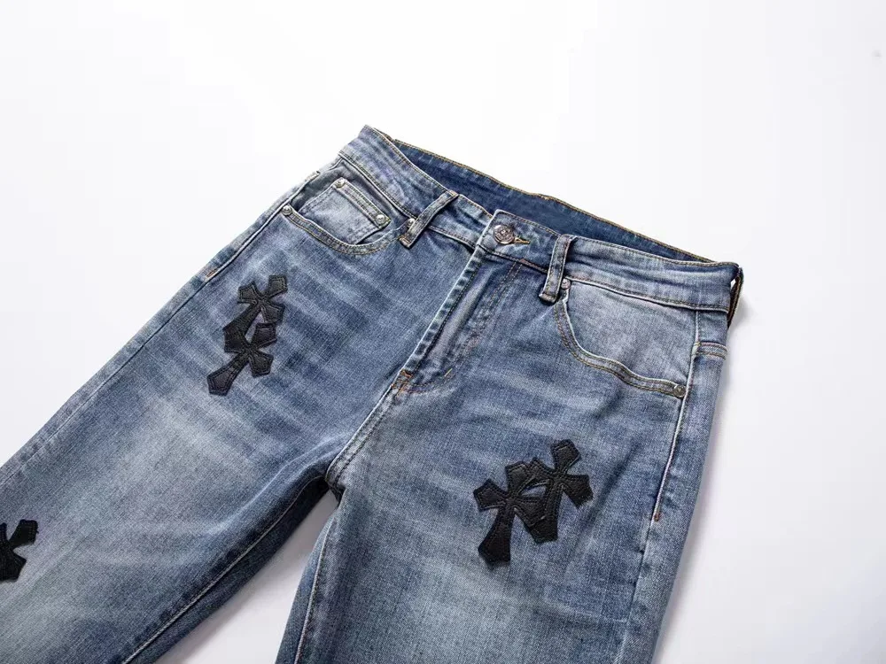 Vintage Retro Washed Old Patch Embroidered Small Feet Large Size Men'S Slim Fit Jeans High Street Y2K Pencil Jeans For Men