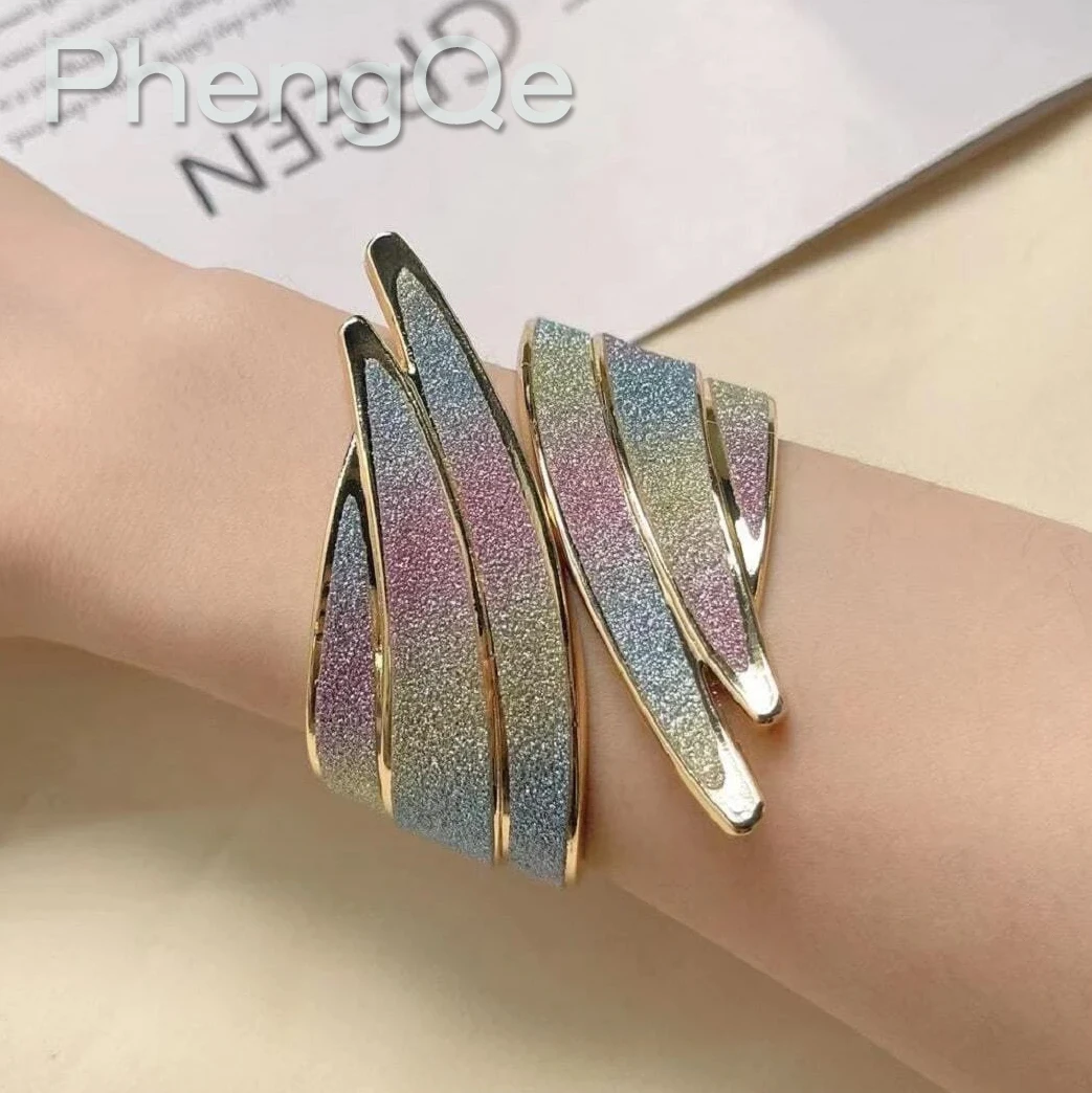

New Vintage Bling Colorful Wide Wing Bangle Open Cuff bracelet for Women Gold Plated Crystal Fashion Napkin Ring Curtain Buckle