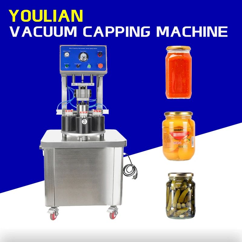 BZX-65-4 Automatic Continuous Chili Sauce Jam Glass Jar Vacuum Capping Machine Vaccum Capper Glass Bottle Cap Sealer Machine