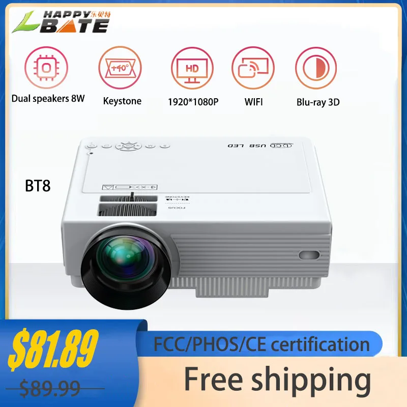 

BT8 Mini Projector 4K Home Theater Cinema Portable WIFI Projectors LED Beamer Smart TV For Sync Phone 3D Movie USD HD Port