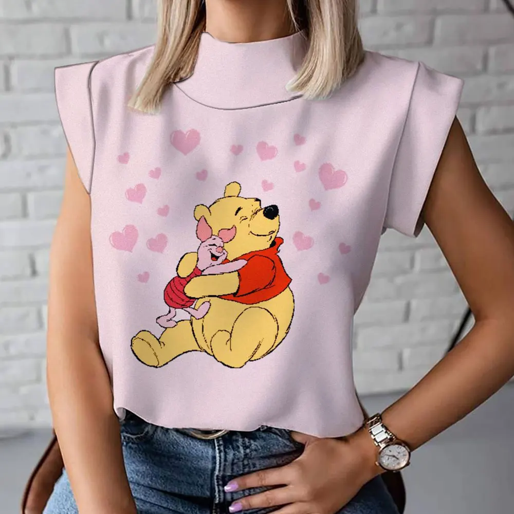 

Winnie the Pooh cartoon Disney 2023 summer new Harajuku street print ladies T-shirt sleeveless top loose all-match vest
