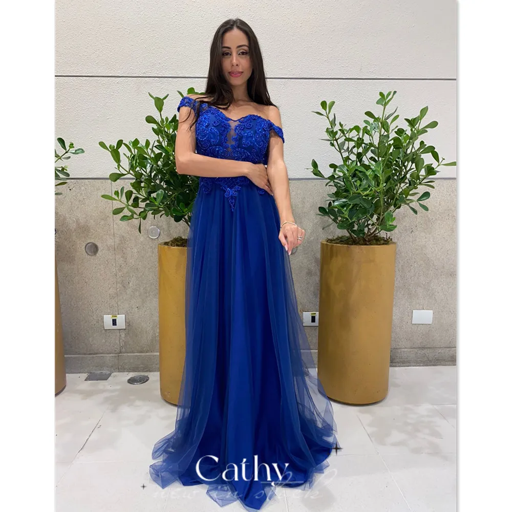 

Blue One Shoulder Prom Dress Handmade Embroid Floor Length Party Gowns Tulle Vestidos De Noche Prom Dresses 2022 Luxury Gowns