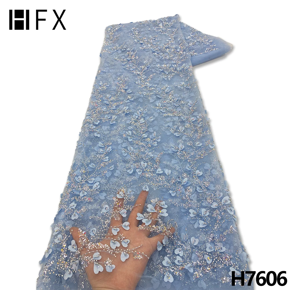 

Африканская кружевная ткань HFX с бисером, Французская ткань с блестками, 2022 вышивка, тюль, кружевные ткани для Нигерии, свадебное платье, шит...
