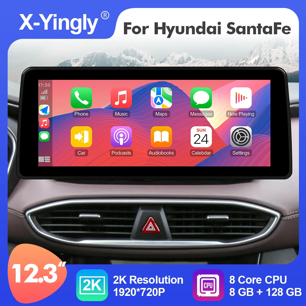 

Автомобильный мультимедийный радиоплеер Android 12 12,3 дюймов для Hyundai SantaFe 2017-2021 GPS стерео система навигация для Carplay 4G