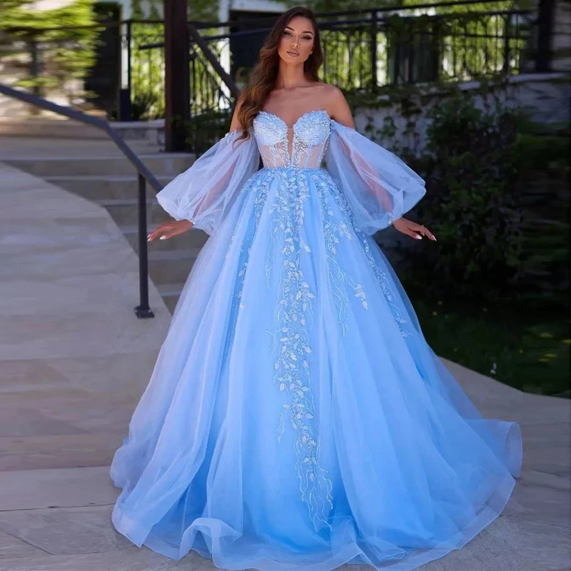 

Light Sky Blue Homecoming Dresses 2022 Beading Prom Dress Off The Shoulder Women Elegant Formal Party Dress