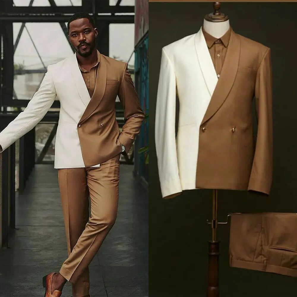 

Two Color Men Suits Double Breasted Wedding Groom Tuxedo Slim Fit 2 Pieces Business Men Suits Handmade Party Suit