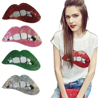 magic color pinksilverredgreen lips sequined sew on patches for clothes diy sewing mouth sequins appliques patch accessory